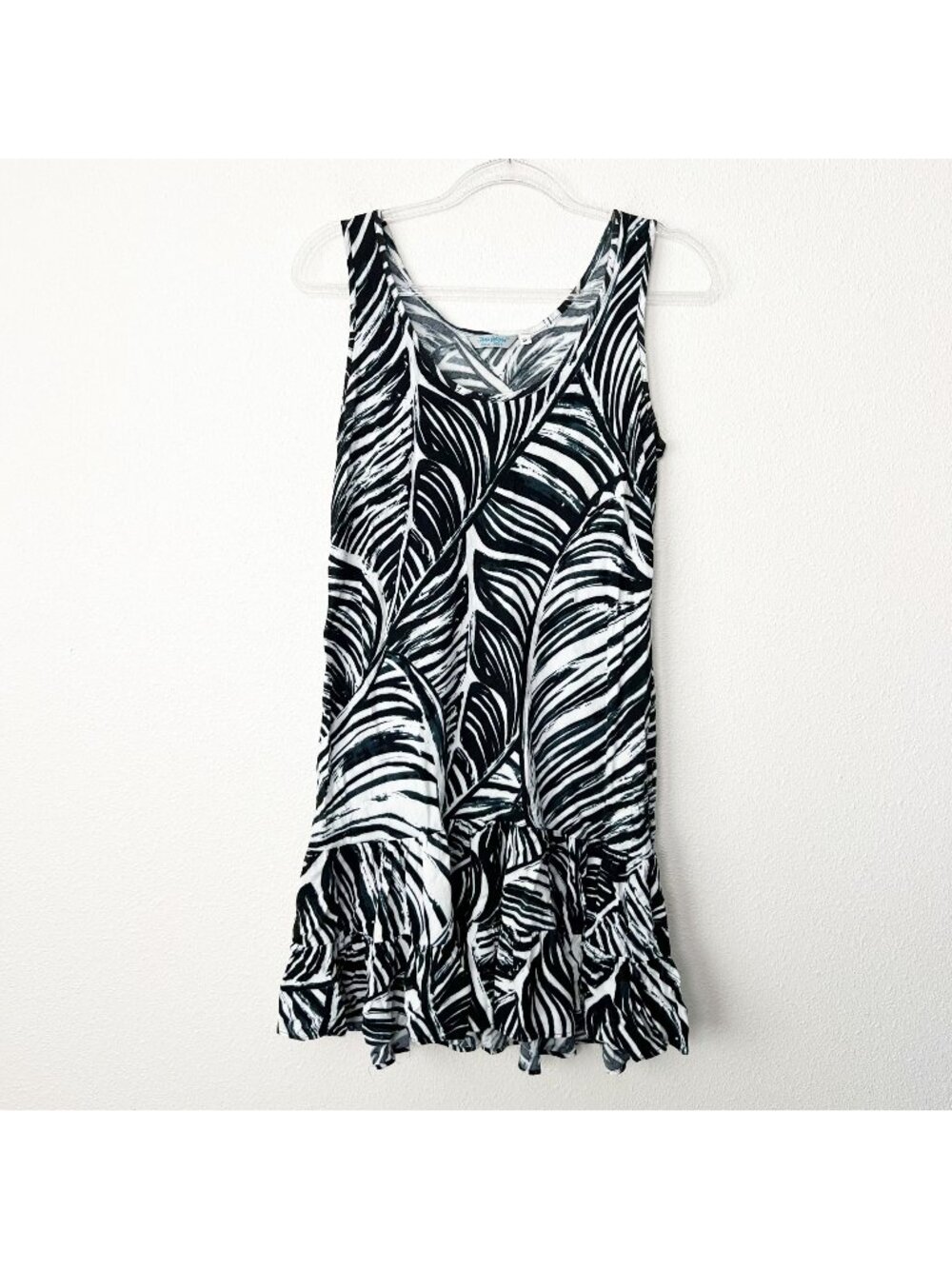 Jams World Hawaii Womens Small Black White Zeleef Sleeveless Ruffle Hem Dress